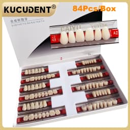 84 Pcs/Set Dental Acrylic Resin Teeth - Full Upper & Lower Denture Set A1/A2/A3 Shades for Dentists Lab | S/M/L Sizes