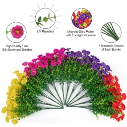 4/12Pcs Artificial Flowers Fake Silk Morning Glory Flower Eucalyptus Plants UV Resistant Garden Summer House Outdoor Decoration