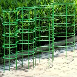 60pcs Stackable Plastic Plant Support Rings - 10-Tier Garden Stakes for Climbing Flowers, Vines, Vegetables | Durable Green