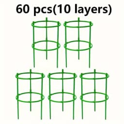 60pcs Stackable Plastic Plant Support Rings - 10-Tier Garden Stakes for Climbing Flowers, Vines, Vegetables | Durable Green