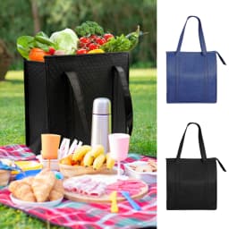 Large Insulated Reusable Grocery Bag with Zipper & Front Pocket, keep cool/warm for hours for Camping Picnic, fishing, shopping