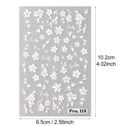 2pcs White Flower 3D Nail Art Stickers Sakura Blooming Florals Leaf Self-Adhesive Nail Decorations Sliders for DIY Manicure