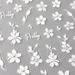 2pcs White Flower 3D Nail Art Stickers Sakura Blooming Florals Leaf Self-Adhesive Nail Decorations Sliders for DIY Manicure