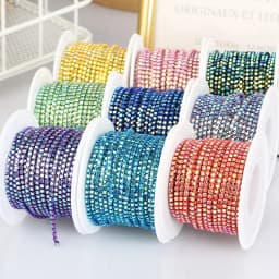 PEESOM SS6 2mm Crystal Rhinestone AB Cup Chain With Colorful Claw Sew On Glass Rhinestone Trim Chain Strass Banding for DIY