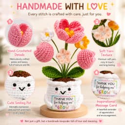 Positive Crochet Handmade Amigurumi Doll Emotional Support Pocket Hug Knit Plant Flower Encouragement Gift for Friends Coworker