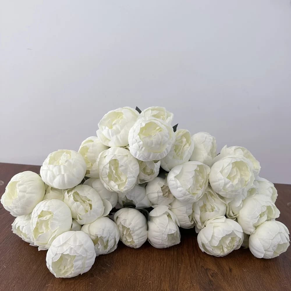 10Heads Silke Penoy Artificial Flower White Big Bud Bridal Bouquet Fake Penoy Living Room Desktop Flower Decoration Wedding