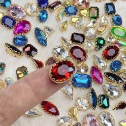 Mixed Colors Rhinestone Embellishments With Golden Claw, Glass Sew-On Gems For DIY Fashion Clothing, Shoes, Hats, And Bags Decor
