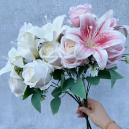 Spring Color Bouquet: 9-Stem Mixed Roses & Lilies with Roses - Fresh Cut Flowers for Home Decor, Wedding, Anniversary, Gift-G