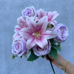 Spring Color Bouquet: 9-Stem Mixed Roses & Lilies with Roses - Fresh Cut Flowers for Home Decor, Wedding, Anniversary, Gift-G