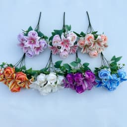 Spring Color Bouquet: 9-Stem Mixed Roses & Lilies with Roses - Fresh Cut Flowers for Home Decor, Wedding, Anniversary, Gift-G