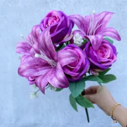 Spring Color Bouquet: 9-Stem Mixed Roses & Lilies with Roses - Fresh Cut Flowers for Home Decor, Wedding, Anniversary, Gift-G