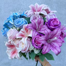 Spring Color Bouquet: 9-Stem Mixed Roses & Lilies with Roses - Fresh Cut Flowers for Home Decor, Wedding, Anniversary, Gift-G