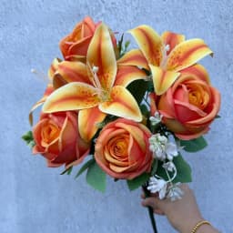 Spring Color Bouquet: 9-Stem Mixed Roses & Lilies with Roses - Fresh Cut Flowers for Home Decor, Wedding, Anniversary, Gift-G