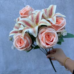 Spring Color Bouquet: 9-Stem Mixed Roses & Lilies with Roses - Fresh Cut Flowers for Home Decor, Wedding, Anniversary, Gift-G