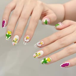 10pcs Handmade Press on Nails 3D Strawberry Decor Fake Nails for Girl Wearable Detachable Short Pink Cat Eye False Nail Tips