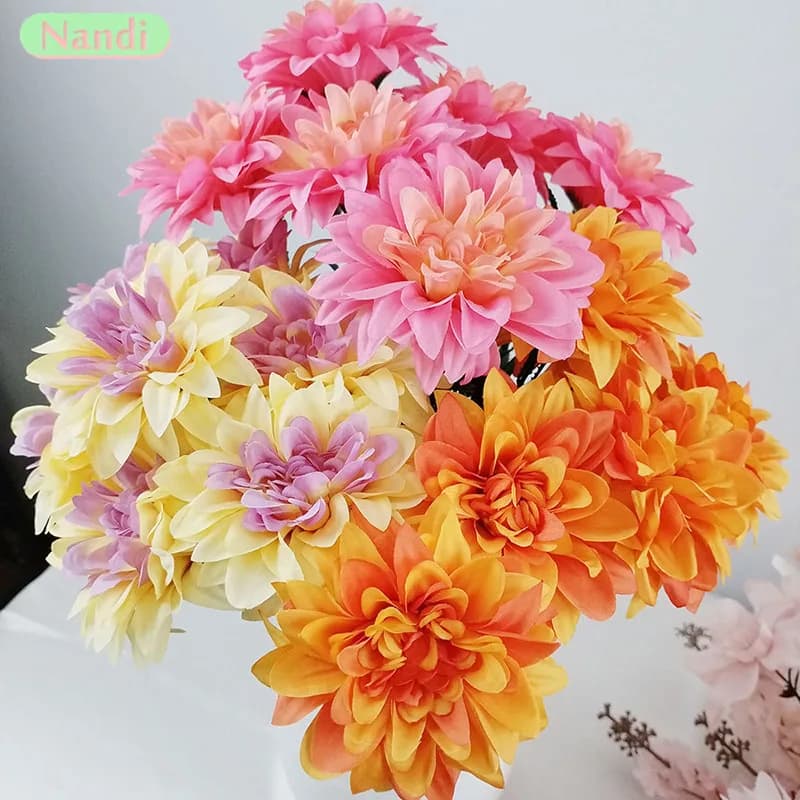 7-head Simulated Dahlia For Wedding Party Decoration, Suitable For Living Room, Bedroom, Desktop Decoration And Placement