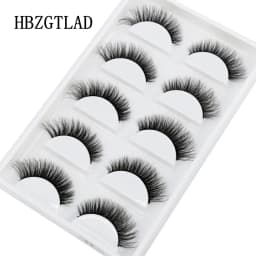 HBZGTLAD 5Pairs Handmade Mink Lashes Short False Eyelashes Dense Natural Long Messy Eye Lashes Reusable Stage Makeup Eyelashes