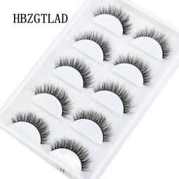 HBZGTLAD 5Pairs Handmade Mink Lashes Short False Eyelashes Dense Natural Long Messy Eye Lashes Reusable Stage Makeup Eyelashes