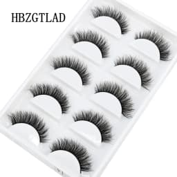 HBZGTLAD 5Pairs Handmade Mink Lashes Short False Eyelashes Dense Natural Long Messy Eye Lashes Reusable Stage Makeup Eyelashes