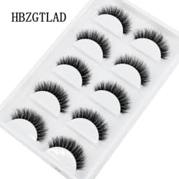 HBZGTLAD 5Pairs Handmade Mink Lashes Short False Eyelashes Dense Natural Long Messy Eye Lashes Reusable Stage Makeup Eyelashes