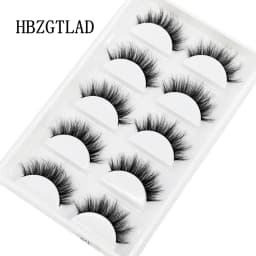 HBZGTLAD 5Pairs Handmade Mink Lashes Short False Eyelashes Dense Natural Long Messy Eye Lashes Reusable Stage Makeup Eyelashes