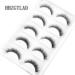 HBZGTLAD 5Pairs Handmade Mink Lashes Short False Eyelashes Dense Natural Long Messy Eye Lashes Reusable Stage Makeup Eyelashes