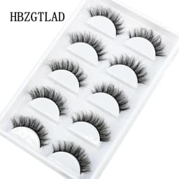 HBZGTLAD 5Pairs Handmade Mink Lashes Short False Eyelashes Dense Natural Long Messy Eye Lashes Reusable Stage Makeup Eyelashes