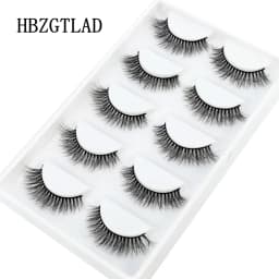HBZGTLAD 5Pairs Handmade Mink Lashes Short False Eyelashes Dense Natural Long Messy Eye Lashes Reusable Stage Makeup Eyelashes