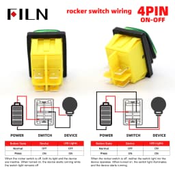 FILN 30A 12V 24V 110V 220VLED Rocker Switch  Waterproof IP65 ON OFF Heavy Duty 4 Pin DPST Sealed  Auto Boat Marine Toggle 30x22