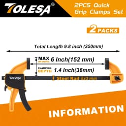 TOLESA 4"/6" Bar Clamps for Woodworking, 2PCS One-Handed Clamp / Spreader, Wood Clamp Set, Light-Duty Quick-Change F Clamp