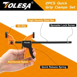 TOLESA 4"/6" Bar Clamps for Woodworking, 2PCS One-Handed Clamp / Spreader, Wood Clamp Set, Light-Duty Quick-Change F Clamp