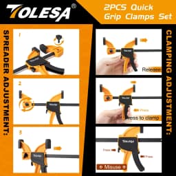 TOLESA 4"/6" Bar Clamps for Woodworking, 2PCS One-Handed Clamp / Spreader, Wood Clamp Set, Light-Duty Quick-Change F Clamp
