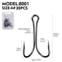 PROBEROS 30pcs Luya Fishing Hook Carbon Steel Barbed Double Hook Fishing Hook Chicken Claw Hook Tied Soft Bait Fish Accessories