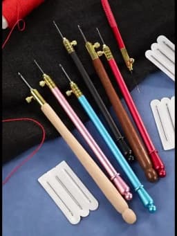 Embroidery Needle Tambour Crochet Hook Luneville Hook Handle with 3 Needles Set S Couture Luneville Glitter Bead Embroidery Tool