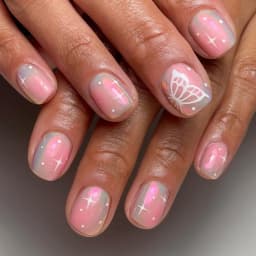 24pcs Short Square French Pink Cartoon Snail False Nails Full Cover Detachable Nail Tips Press on Nails