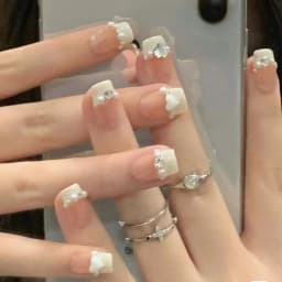 24pcs Short Square French Pink Cartoon Snail False Nails Full Cover Detachable Nail Tips Press on Nails