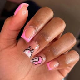 24pcs Short Square French Pink Cartoon Snail False Nails Full Cover Detachable Nail Tips Press on Nails