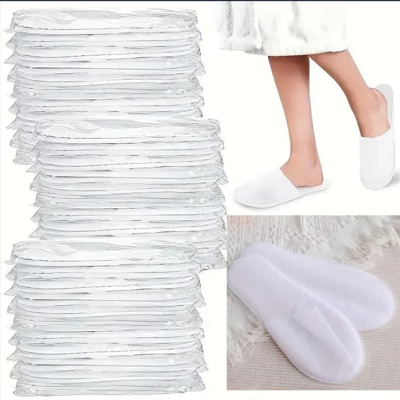 20/50Pcs Luxury Hotel and Spa Slippers - Non-Slip, Comfortable, Disposable Travel Slippers, Individually Packaged. White Fabric Slippers for Men and Women, Perfect for Home, Travel, and Relaxation, Casual Wear | Unisex Slippers | Soft Texture