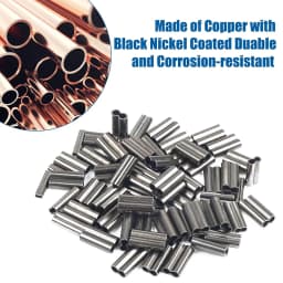 PRO BEROS 50Pcs Copper Double Barrel Crimp Sleeves Fishing Line Tube Connectors Crimping Loop for Leader Rigging Ferrule 0.8-2.0
