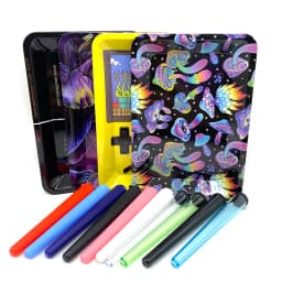5pcs Airtight Storage Containers Smell Proof Holders with Metal Rolling Tray 18X12.5CM Tobacco Smoking Accessories