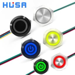 16/19/22/25/30mm With Wires Short Stroke Waterproof Metal Push Button Switch 1NO Momentary Self Reset Power Led Light 12-24V/5V