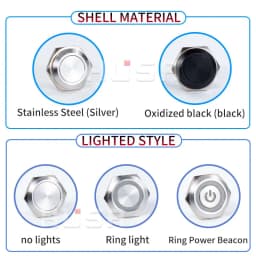 16/19/22/25/30mm With Wires Short Stroke Waterproof Metal Push Button Switch 1NO Momentary Self Reset Power Led Light 12-24V/5V