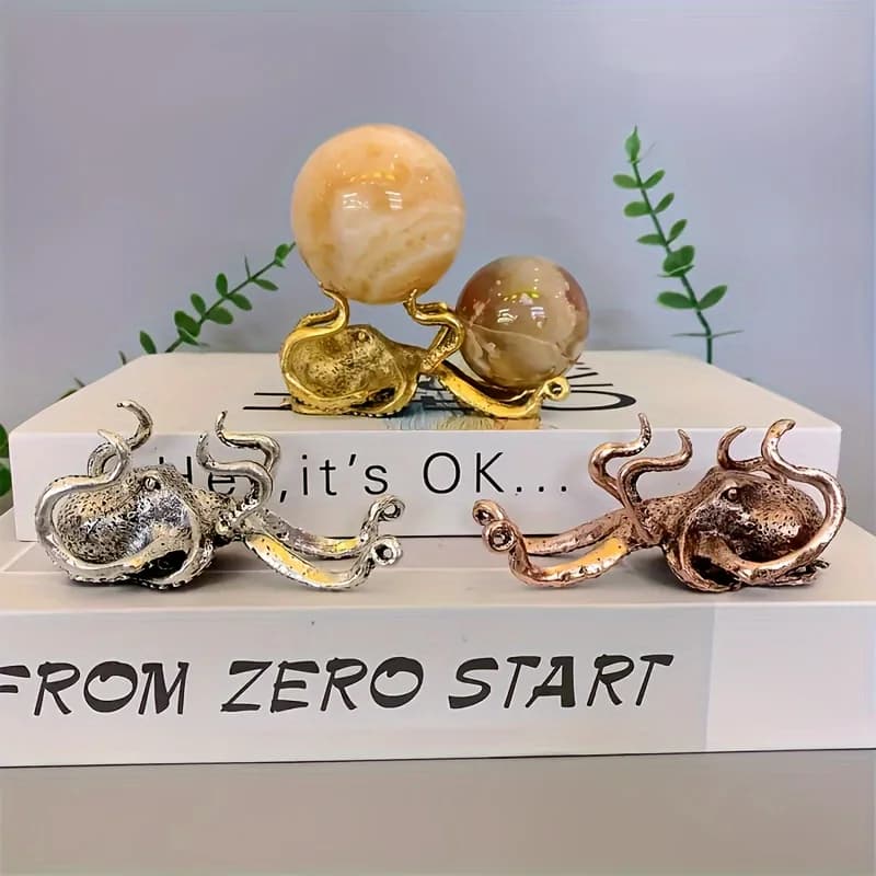 Octopus Shaped Ball Stand Base, 93MM Alloy Jewelry Storage Rack, Beautiful Ornament Crystal Sphere Holder For Home Room Office