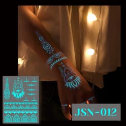Blue Luminous Henna Tattoo Sticker Girls Tribal White Lace Lotus Tattoos Mandala Flower Fake Jewelry Pendant Temporary Tattoo