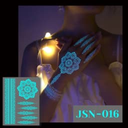 Blue Luminous Henna Tattoo Sticker Girls Tribal White Lace Lotus Tattoos Mandala Flower Fake Jewelry Pendant Temporary Tattoo