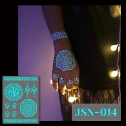 Blue Luminous Henna Tattoo Sticker Girls Tribal White Lace Lotus Tattoos Mandala Flower Fake Jewelry Pendant Temporary Tattoo