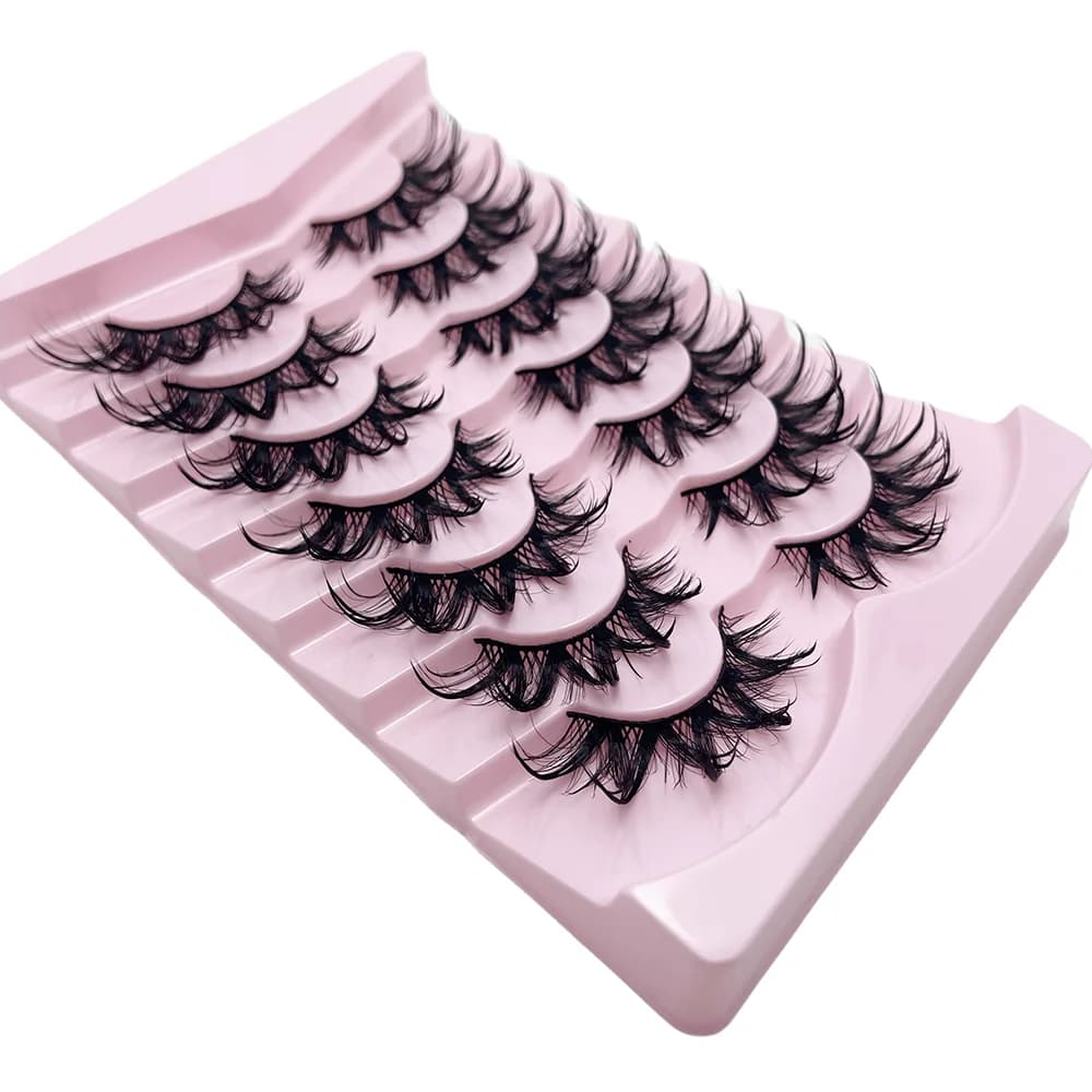 7 Pairs Wet False Eyelashes Fluffy Fairy Cat Eyelashes 3D Cat Eye Lashes, Faux Eyelashes, Natural Long Full Strip Lashes Winged