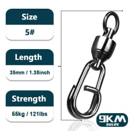 9KM Snap Fishing Swivels 25~100Pcs Split Ring Fishing Ball Bearing Swivel Carp Fishing Lure Connectors Power Clip Snap Saltwater