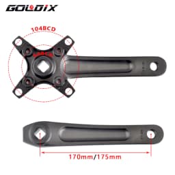 GOLDIX Square Hole Bicycle Crankset Aluminum Alloy MTB Crank 165/170/175mm Length Narrow Wide Teeth 104BCD 32/34/36/38/40/42T