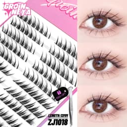 GROINNEYA Cluster Lashes Natural Eyelash extension Volume Individual Lashes Mixed Tray Lashes Cluster Natural DIY Eyelashes